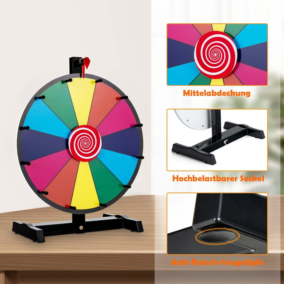 COSTWAY 15" Glücksrad zum Drehen, inkl. Radiergummi und Markierstift, Drehrad Preisrad Lucky Wheel f