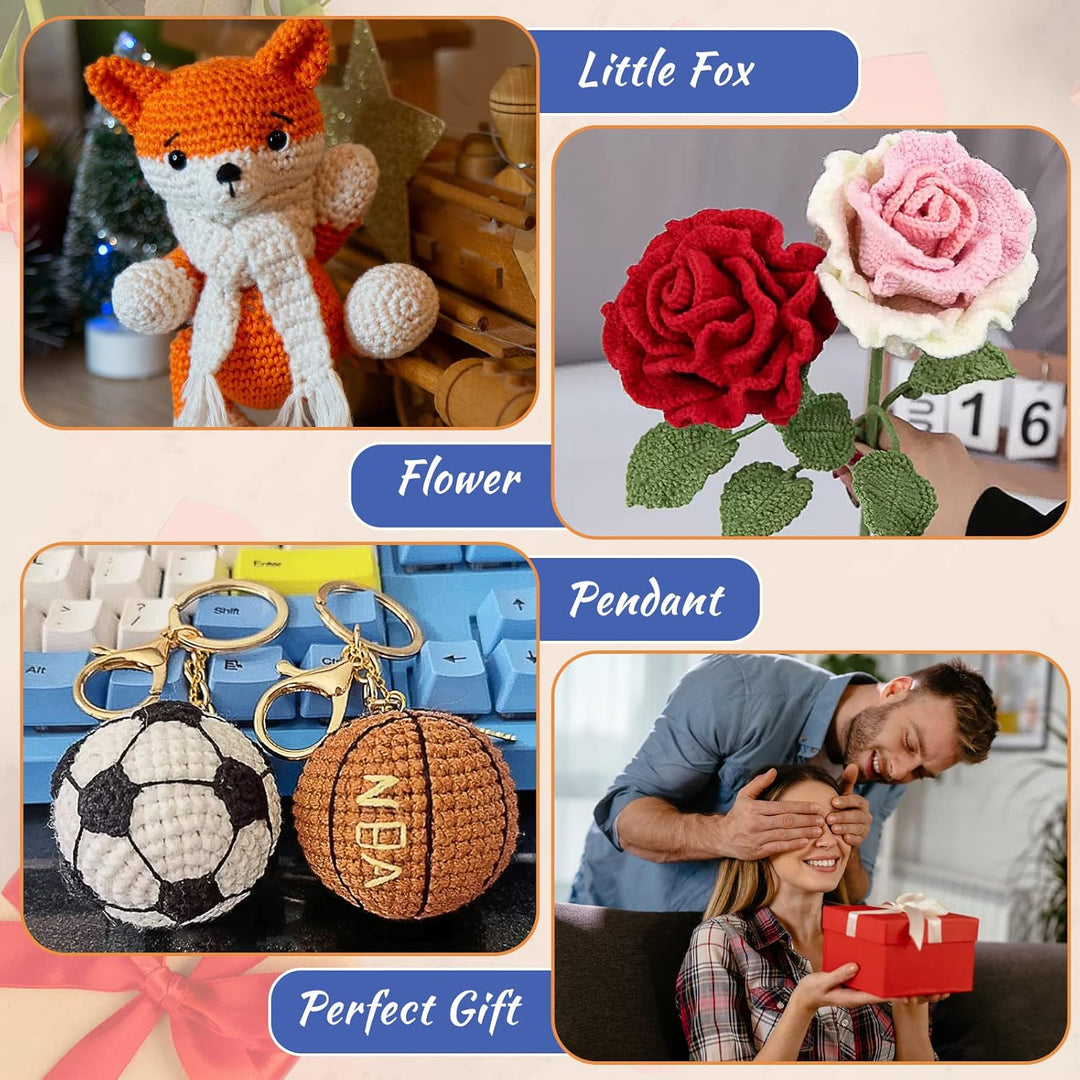 Aeelike Häkelnadel Set mit Häkelgarn in 12 Farben, Nützliches Starter Häkelset für Anfänger, Kinder,