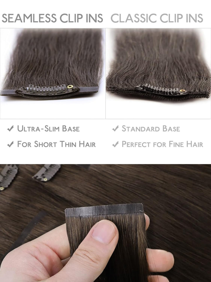 WENNALIFE Nahtlose Clip In Extensions Echthaar, 35cm 9pcs 130g Helles Dunkel Braun Echthaar Extensio