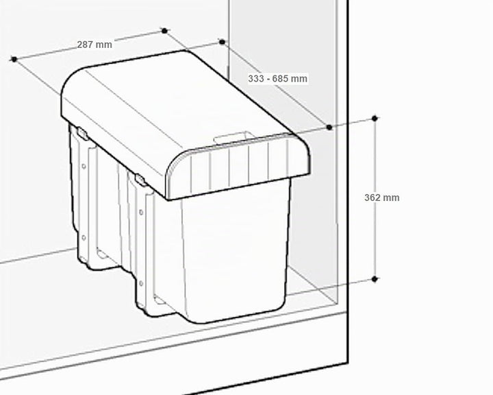 Ekotech Abfallsammler Aladin-1 schwarz 16 Liter für Schrank ab 40cm Breite mit Drehtür