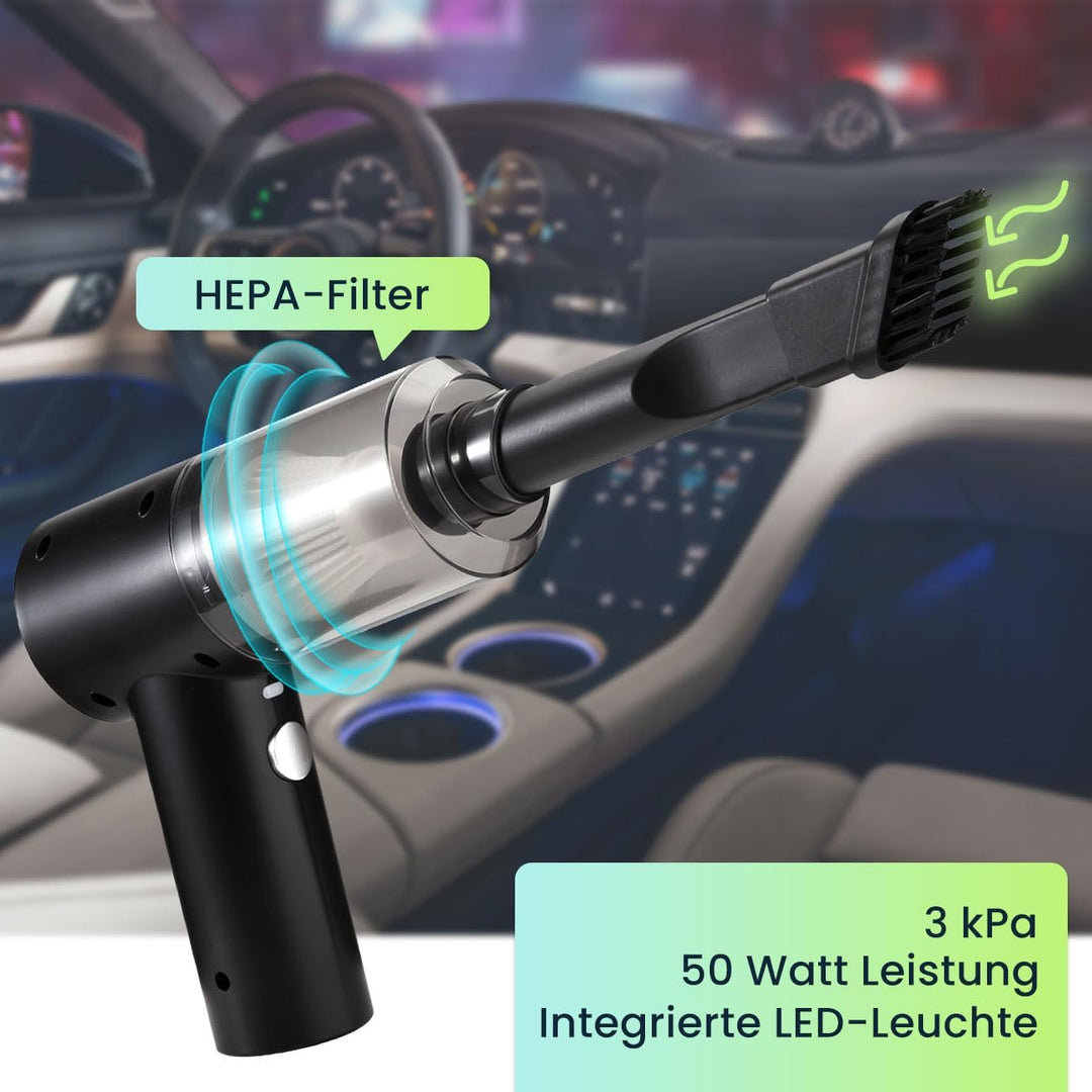 Kompakter Akku-Handstaubsauger mit LED-Leuchte, leistungsstarkem HEPA-Filter & 3 kPa Saugkraft, schw