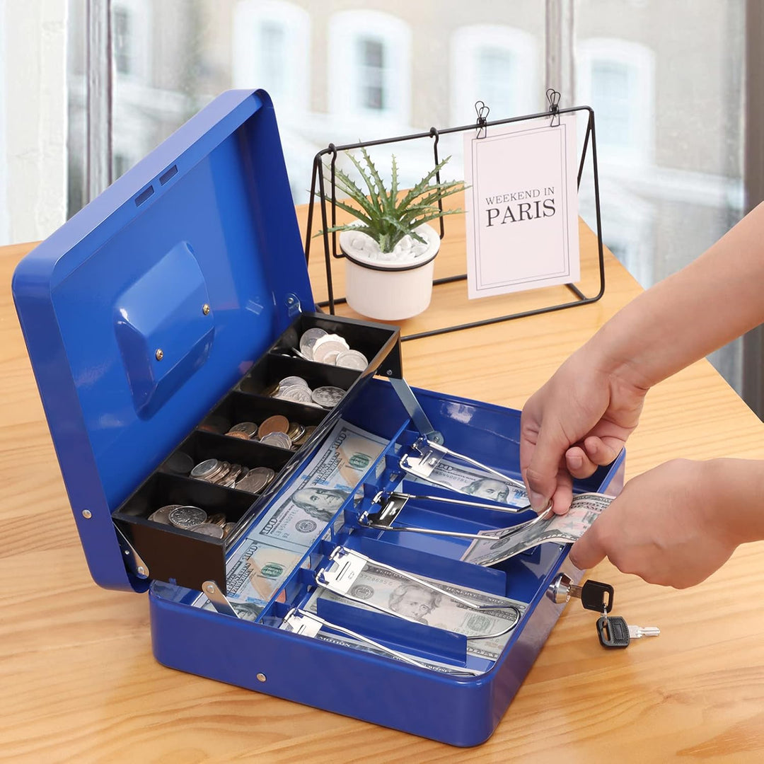 Xydled Geldkassette aus Metall, Geldkassette mit Geldfach und Schlüsselschloss, Aufbewahrungsbox, bl