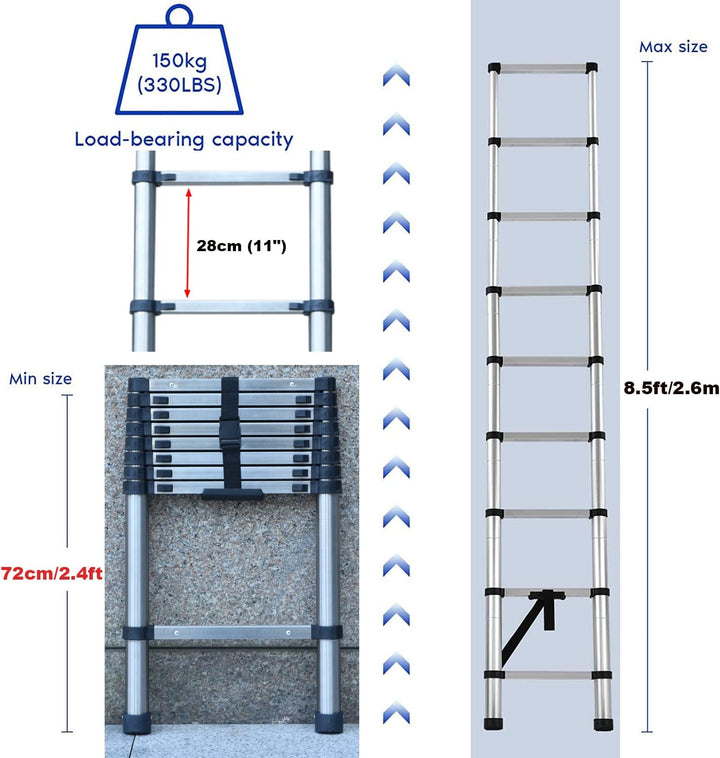Teleskopleiter Ausziehbare Leiter, Klappleiter Stehleiter Rutschfester, aus hochwertigem, Ausziehlei