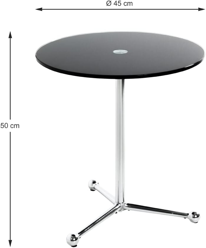 HAKU Beistelltisch Chrom, schwarz, Metall, Sicherheitsglas 10 mm - Masse: H 50 cm x Ø 45 cm, Style: