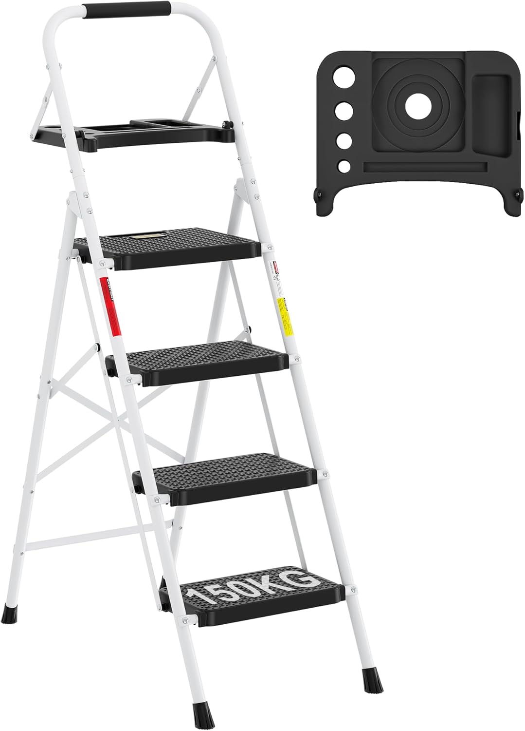 BONTEC Trittleiter 4 Stufen Klappbar, 181kg Kapazität mit Breiten Anti-Rutsch-Pedalen, Faltbarer Sta