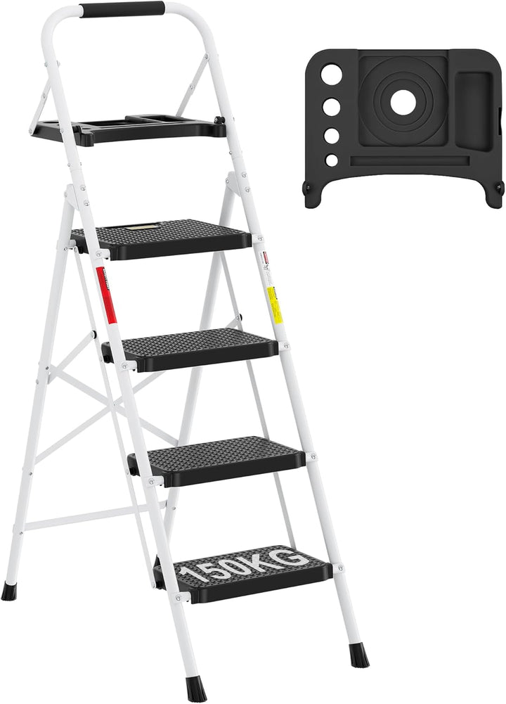 BONTEC Trittleiter 4 Stufen Klappbar, 181kg Kapazität mit Breiten Anti-Rutsch-Pedalen, Faltbarer Sta