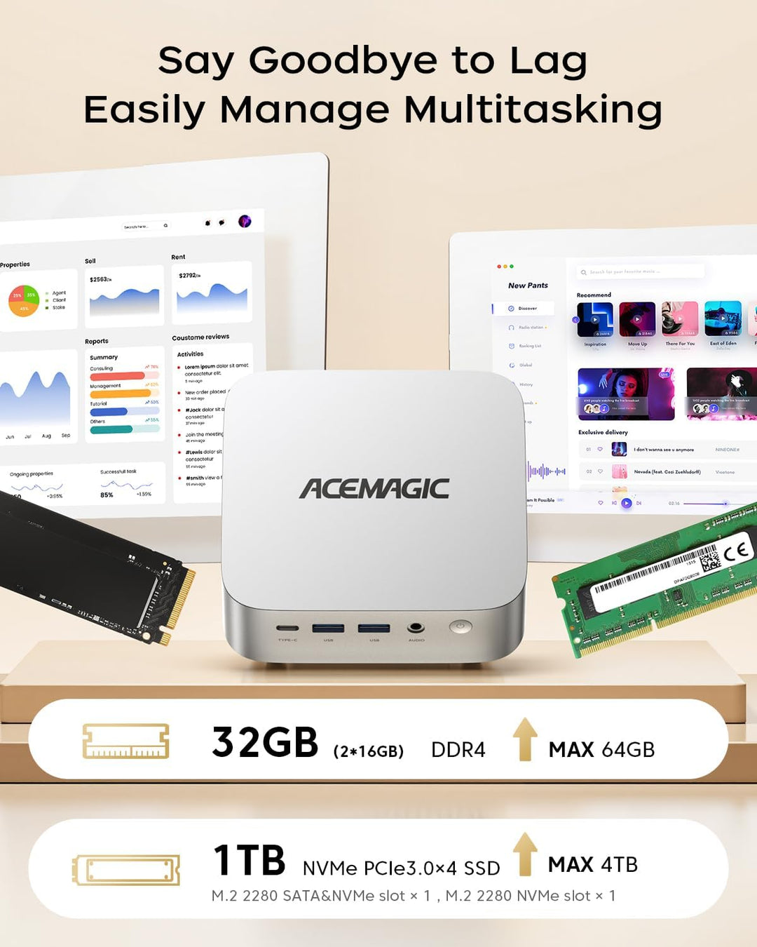 ACEMAGIC K1 Mini PC, Core i5 12600H(12C/16T), 32GB DDR4 1TB SSD Micro Desktop Computer Für Büro/Heim