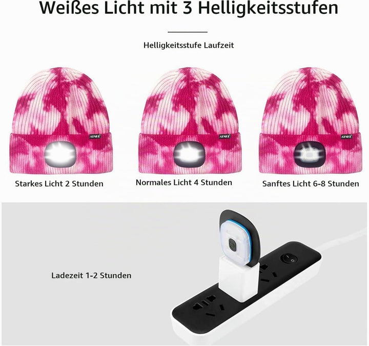 ATNKE LED Beleuchtete Mütze,Wiederaufladbare USB Laufmütze mit Licht Extrem Heller 4 LED Lampe Winte