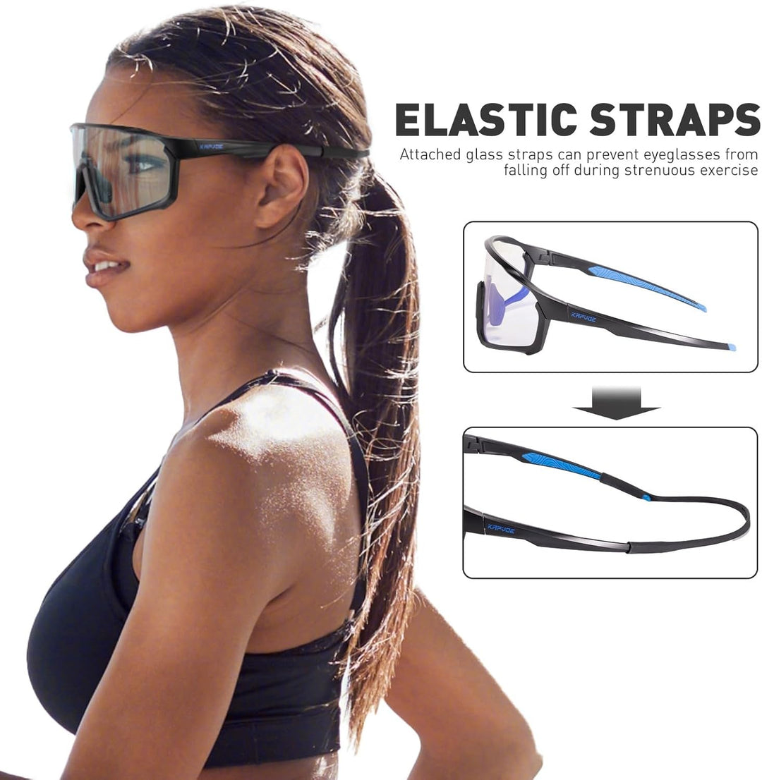 KAPVOE Fahrradbrille Selbsttönend Sportbrille Herren Damen Sonnenbrille Mountain Bike Brille MTB Kla