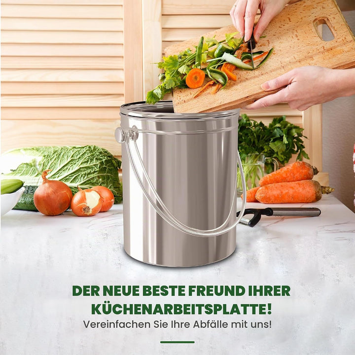 Premium-Qualität Edelstahl Kompostbehälter Komposteimer 1,3 Gallonen, Inklusive Kohlefilter - von Ut