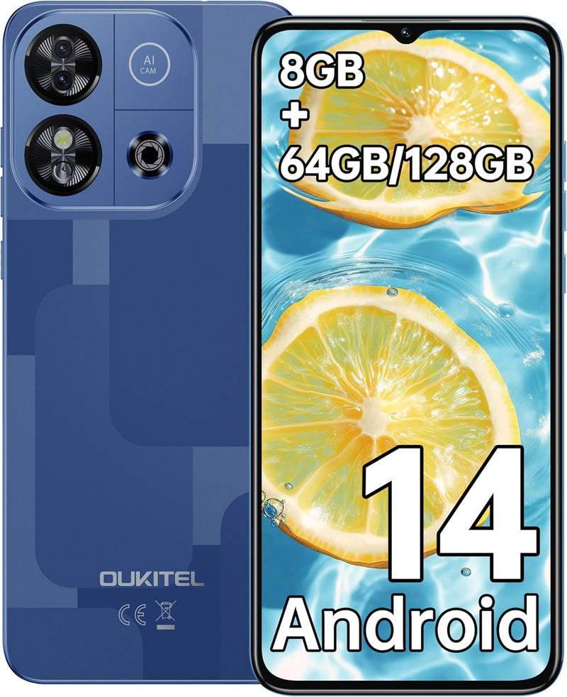 OUKITEL C57S Android 14 Smartphone Ohne Vertrag 4G - 8GB+64GB/128GB Handy Günstig, Octa Core, 6,52 Z