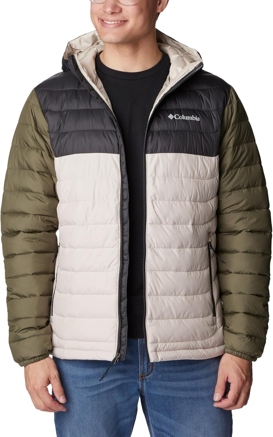 Columbia Herren Powder Lite Kapuzenjacke Dunkler Stein, Hai, Steingrün M, Dunkler Stein, Hai, Steing