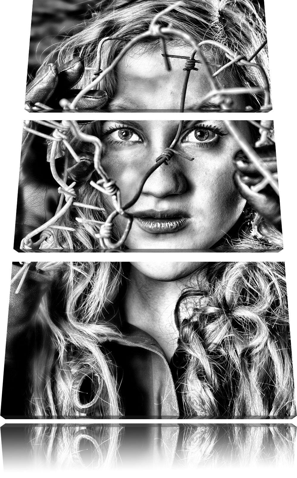 Pixxprint Monocrome, Sexy Girl Stacheldraht 3-Teiler Leinwandbild 120x80 Bild auf Leinwand