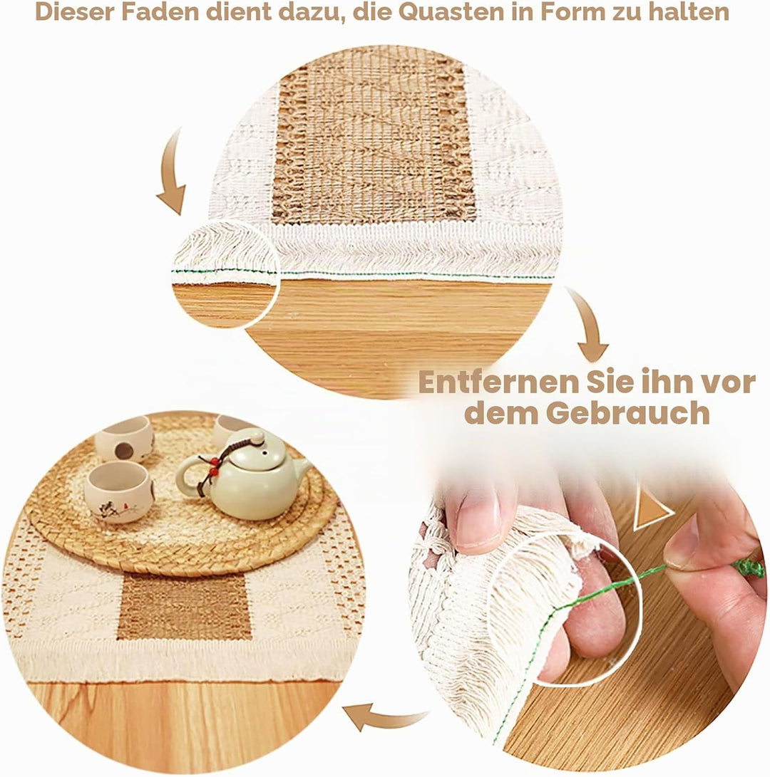Zology Handgefertigte Boho Tischsets 4er Set - Natürliche Baumwolle Sackleinen und Wasser Stroh Gewe