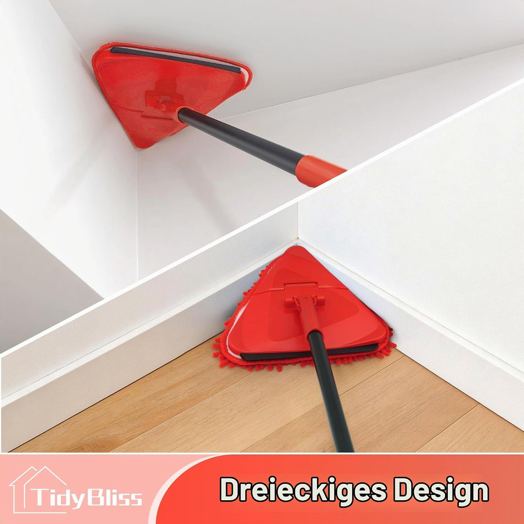 TidyBliss Bodenwischer Wandmop mit 202 cm Langem Stiel, 360°Drehbarer Dreieck Wischmopp mit Klappbar