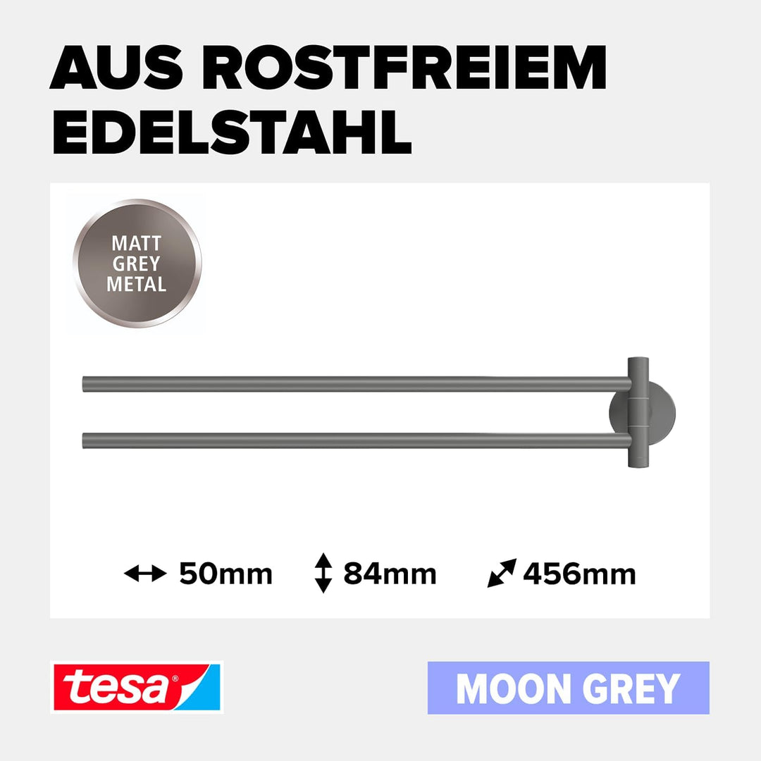tesa MOON GREY Handtuchhalter 2-armig, matt grau, für Bad &amp; WC - für Bäder im Industrial Style und m