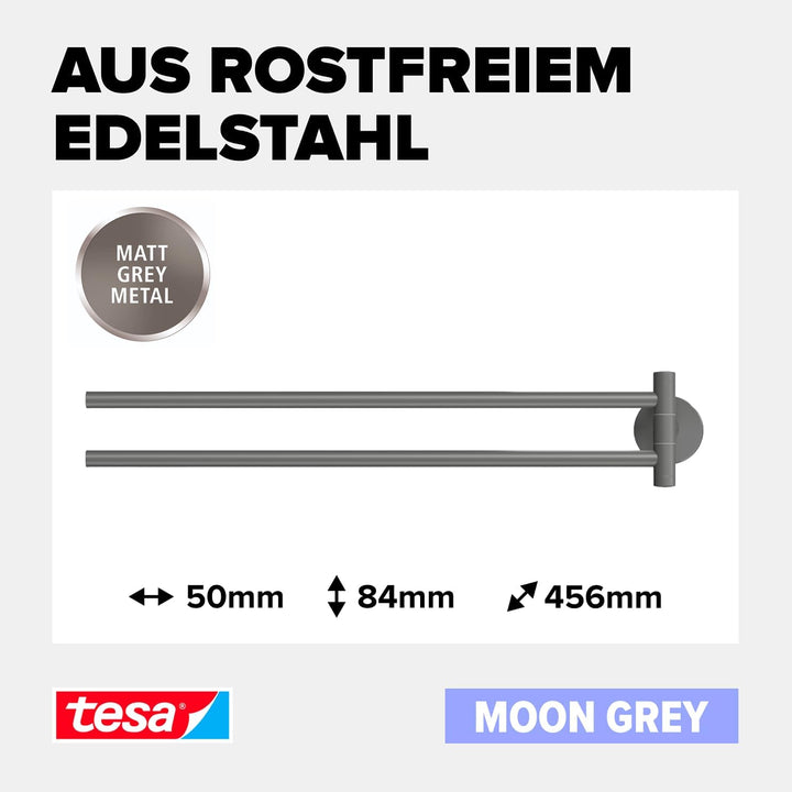 tesa MOON GREY Handtuchhalter 2-armig, matt grau, für Bad &amp; WC - für Bäder im Industrial Style und m