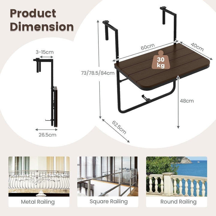 GIANTEX Balkontisch klappbar hängend, Hängetisch Klapptisch Balkon zum Einhängen, Balkonhängetisch i