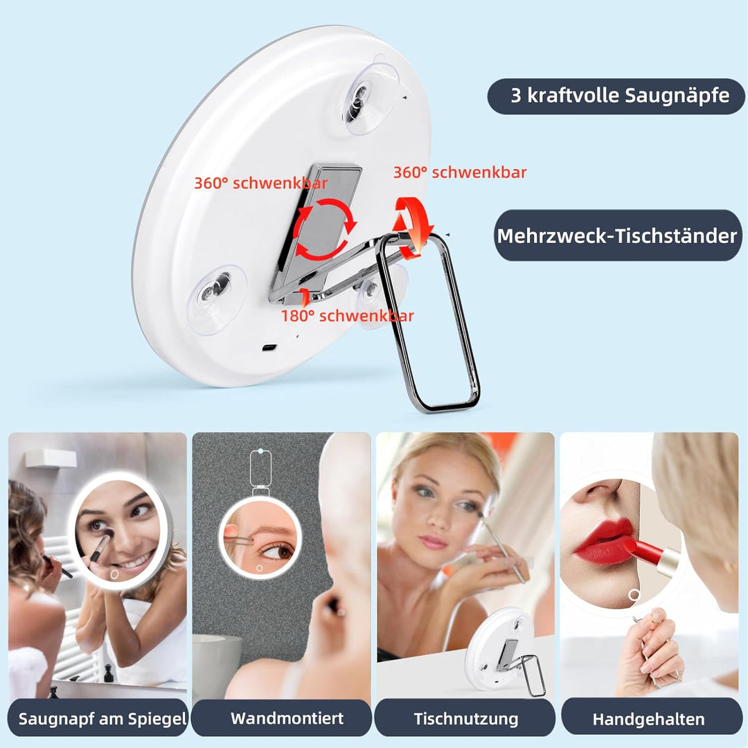 10fach Vergrösserungsspiegel mit Licht 10X, 15cm 3 Farbe Modi Dimmen beleuchteten vergrösserten Spie