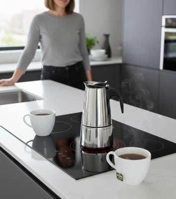 Espressokocher Mokka Kanne 6 Tassen Edelstahl Induktion für 6, 9 oder 12 Tassen CF-MM6/9/12 (6 Tasse
