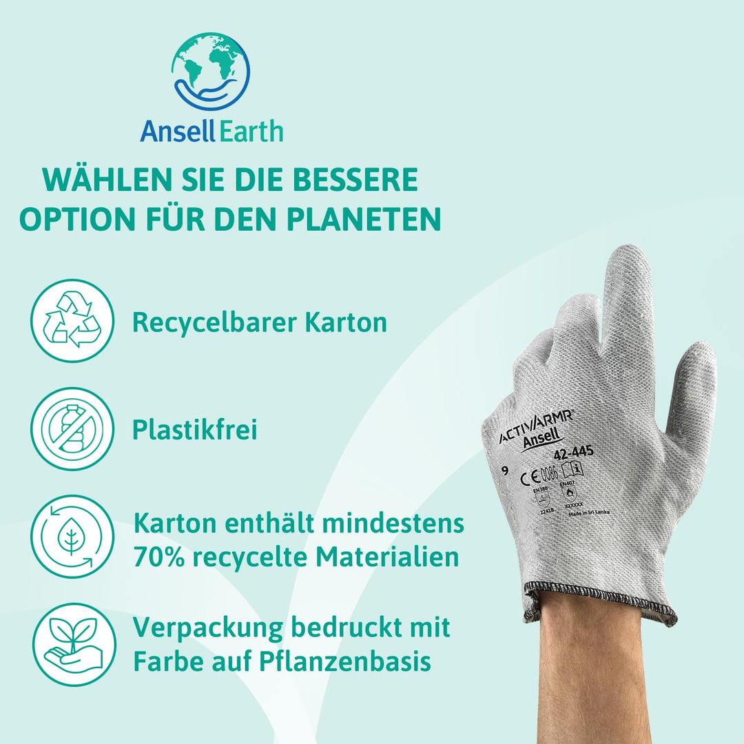Ansell ActivArmr 42-445 Spezialzweck-Handschuhe, Mechanikschutz, Grau, Grösse 8 (12 Paar) 8 (M) Stan