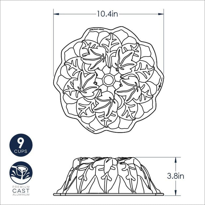 NordicWare Ernteblätter Backform Herbstblätter-Bundt, Aluminium, Braun, 26,7 x 26,7 x 9,5 cm Gugelhu