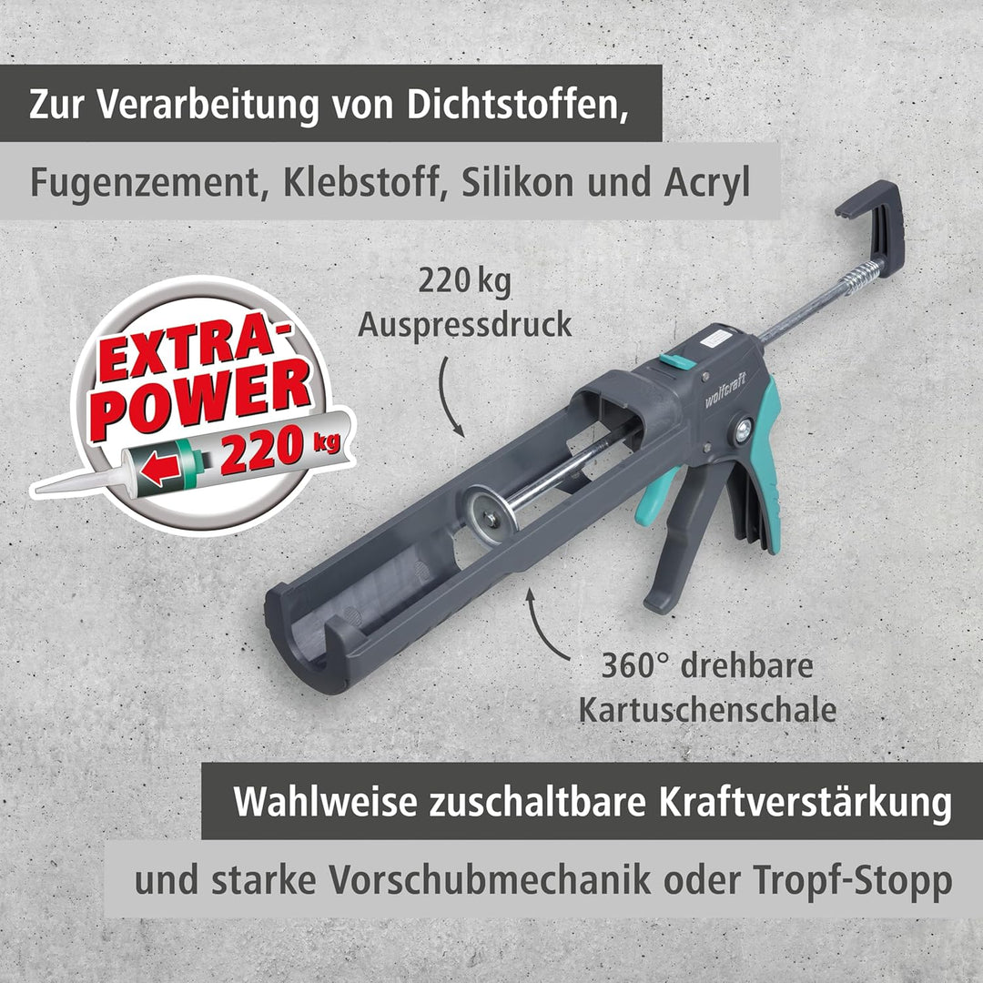 wolfcraft 4358000 Kartuschenpresse MG 550 - die starke und vielseitige Presse - max. Druck 220 kg, 3