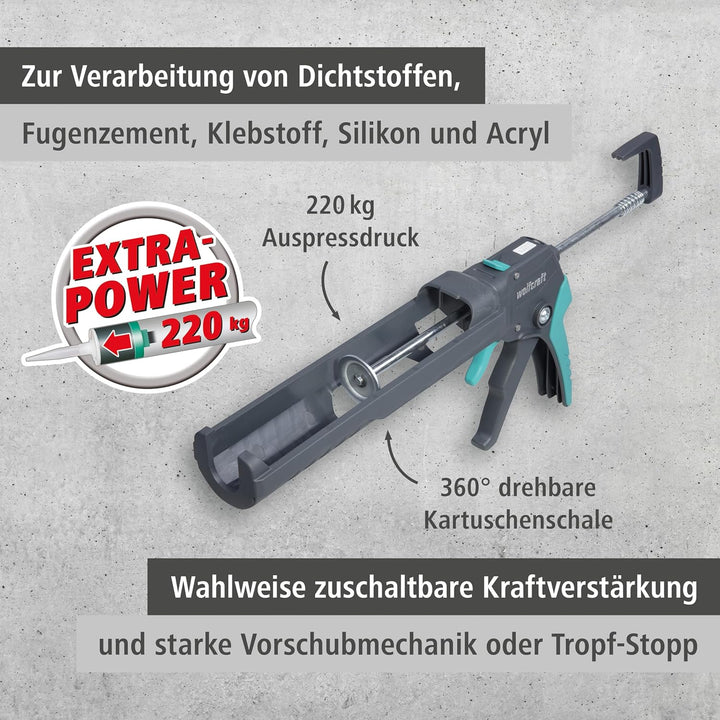 wolfcraft 4358000 Kartuschenpresse MG 550 - die starke und vielseitige Presse - max. Druck 220 kg, 3