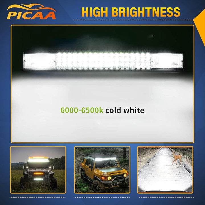 PICAA 32 Zoll 405W LED Lightbar mit Magnetische Halterung Kabelbaum Kit, Tri-Reihen LED Arbeitsschei