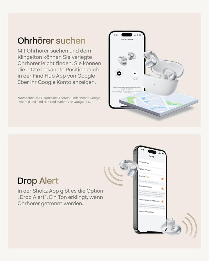 SHOKZ OpenDots 2 Open-Ear Clip-On-Kopfhörer, Clip-On Earbuds, Grau | verbessertes Dolby Audio mit De