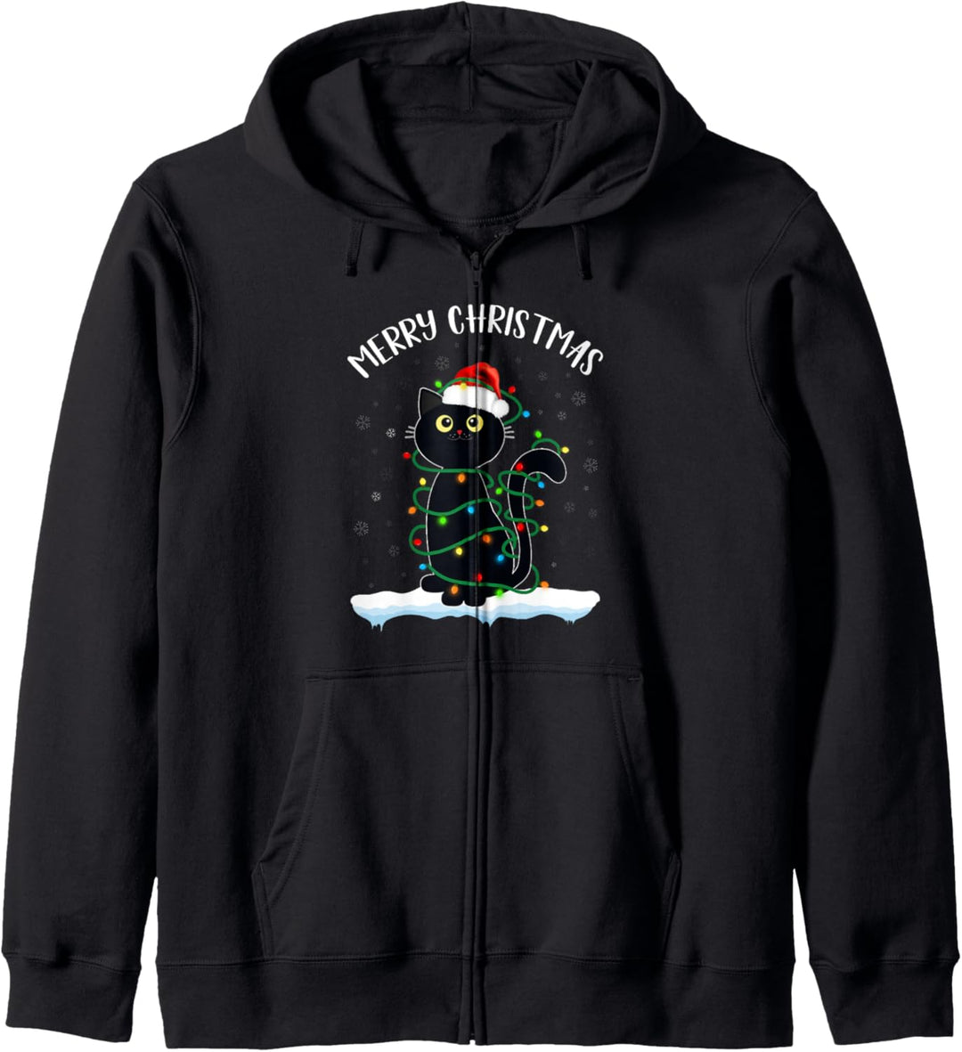 Schwarze Katze Weihnachtslicht Frohe Weihnachten Katze Männer Frauen Kinder Kapuzenjacke