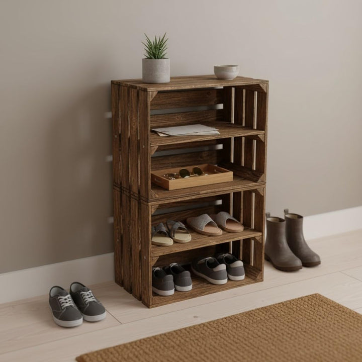 Teramico Holzkisten Obstkisten Weinkisten geflammt dunkel 50 x 40 x 30cm in tollen Set-Angeboten als