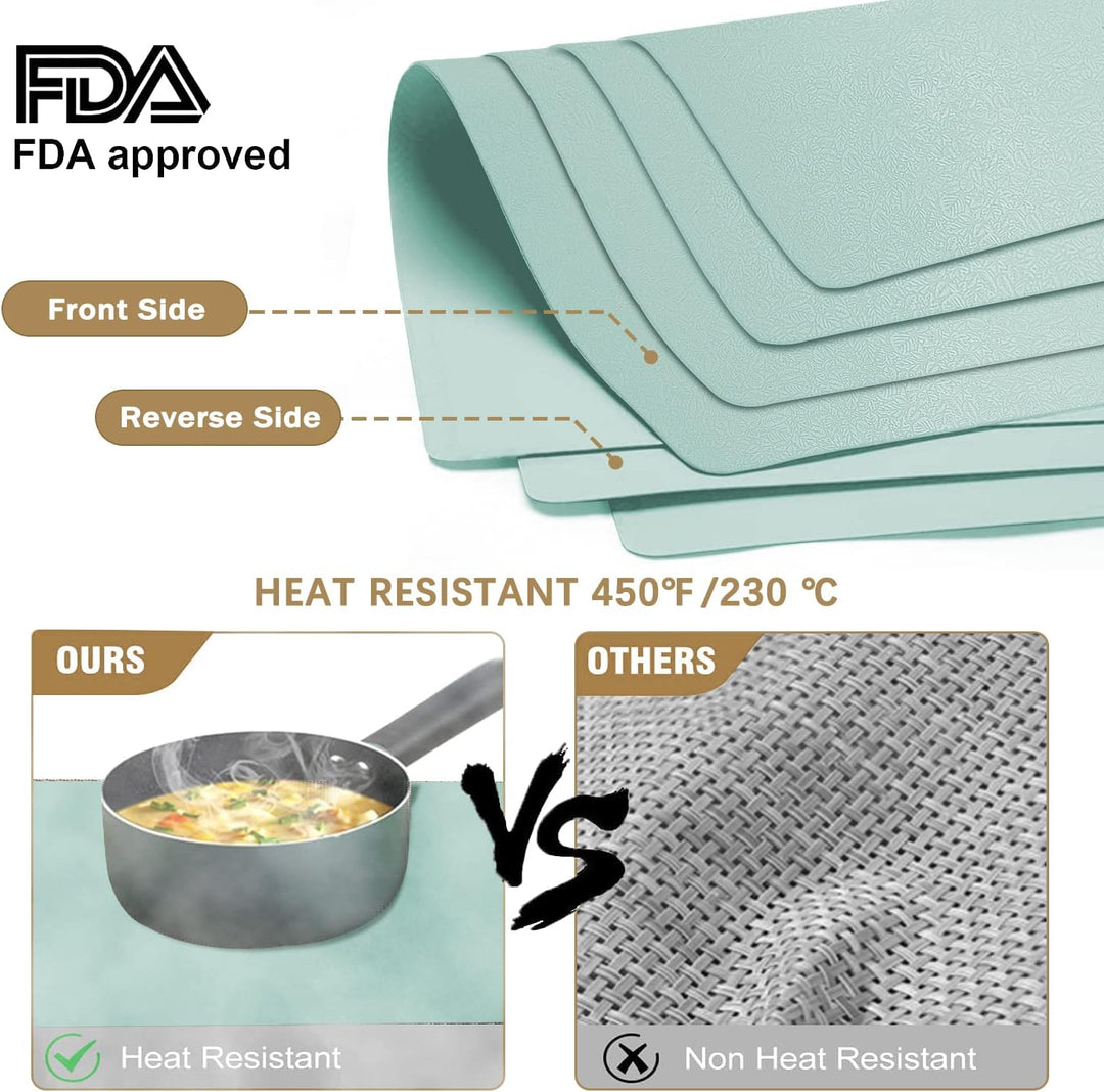 KERYCHIN Tischset aus Silikon und Untersetzer mit Blattmuster, Hitzebeständig 230°C, Leicht zu Reini