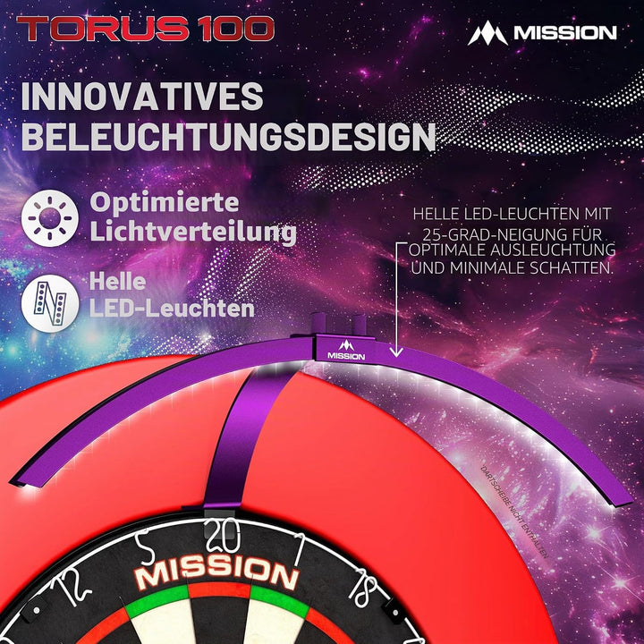 Mission Darts TOR100 Torus 100 | Dartscheibe LED klappbar tragbar Dartscheibe Reise Beleuchtungssyst