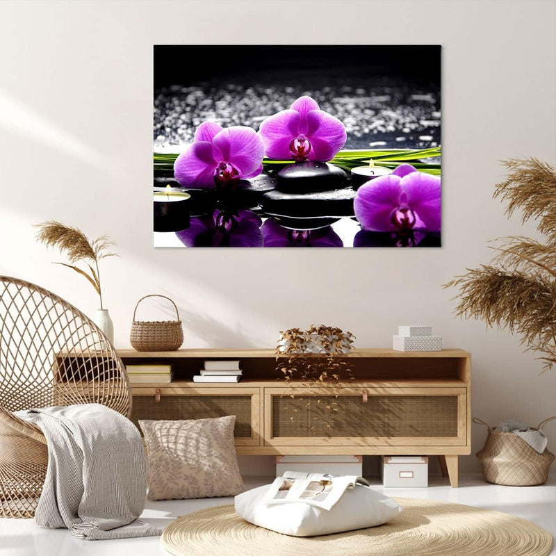 Bilder auf Leinwand 100x70cm Leinwandbild Orchidee Natur Wasser Blume Gross Wanddeko Bild Schlafzimm