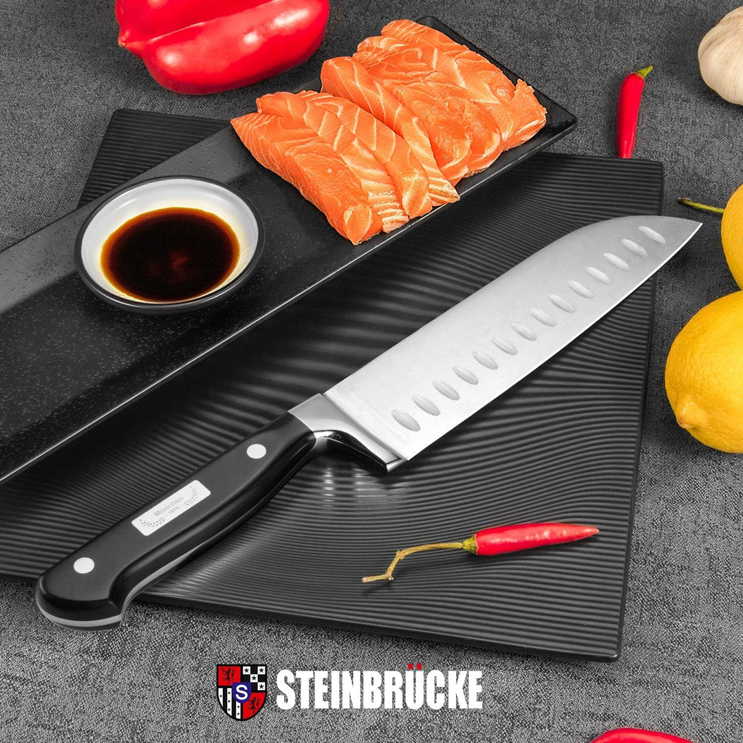 Motovecor STEINBRÜCKE Santoku Messer, 18cm Küchenmesser Geschmiedet aus deutschem Edelstahl 5Cr15Mov