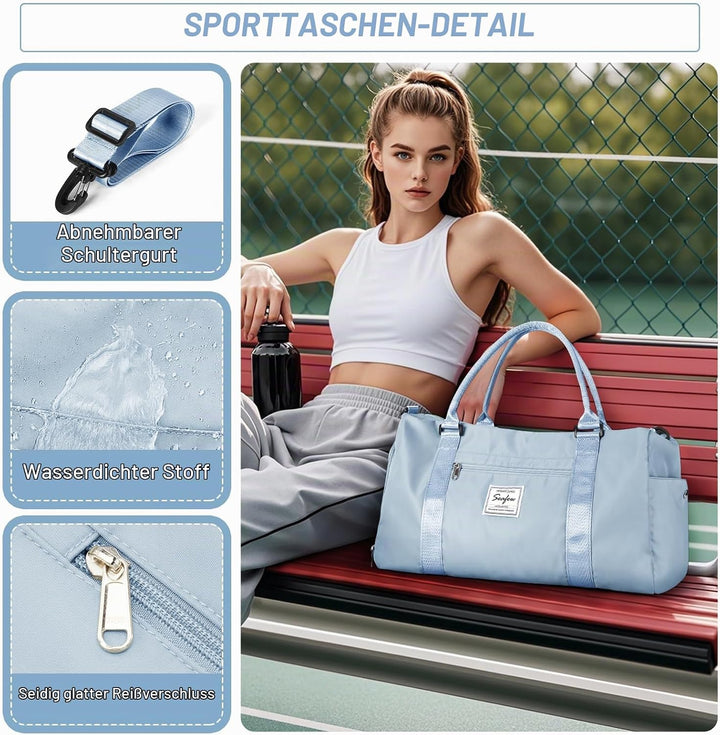 HYC00 Sport Duffel Bag Damen,Handgepäck 45x36x20 für Ryanair Cabin Bags Sporttasche mit Nassfach &amp; S