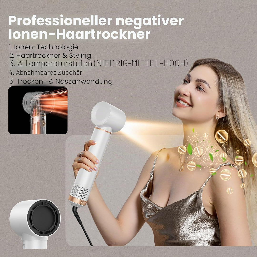 Hairstyler 5 in 1 Hair Styler Set, Haarstyler mit Luft Lockenstab Föhn Thermal Brush Glättbürste, Mu