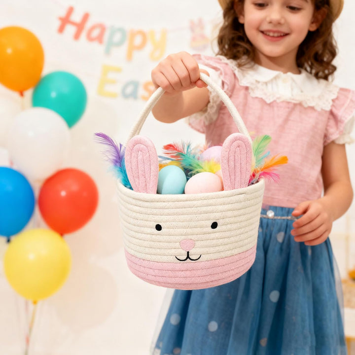 Osterkorb, Osterhasenkorb mit Griff, Osterkörbe für Kinder, Baby-Geschenkkorb, Eiereimer, Geschenke,