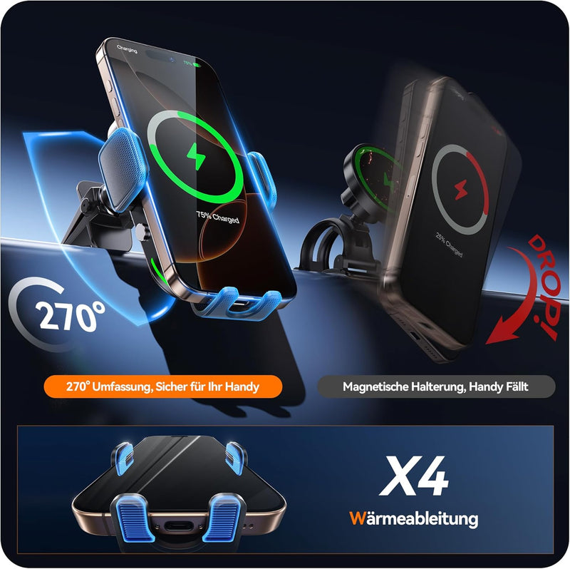 Auckly 15W Fast Wireless Charger Auto Handyhalterung Mit Ladefunktion Automatischer Induktion Motor