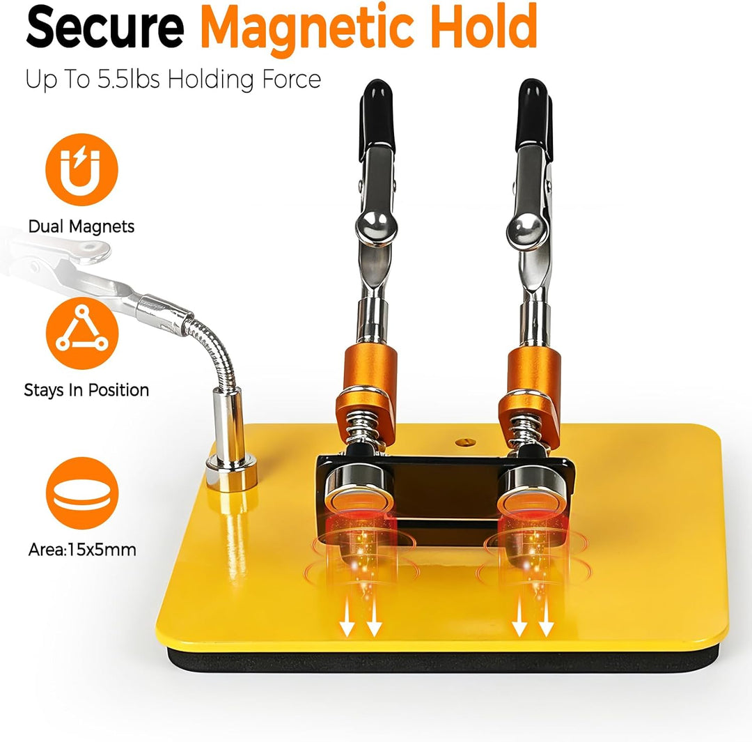 Magnetische helfende Hände Lötstation mit 10 x 10 cm stabiler Basis, 4 flexiblen Armen Löthilfe– 360