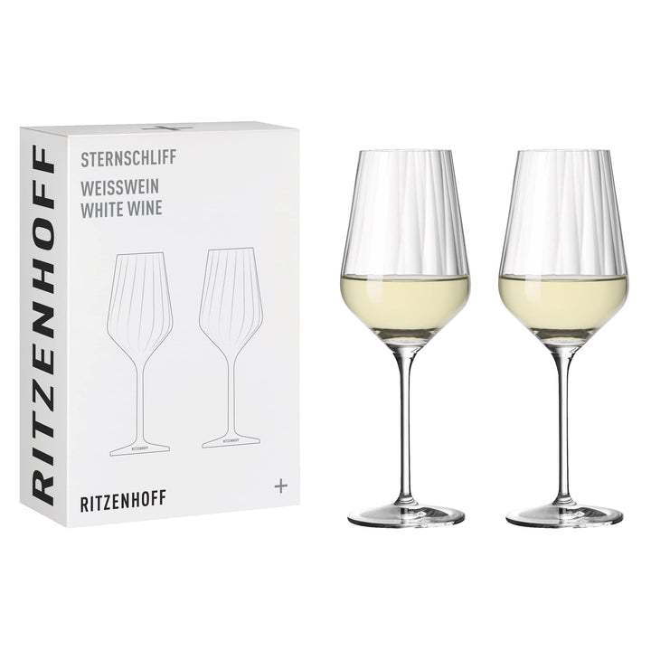 RITZENHOFF 3671002 Weissweinglas Set 300 ml – Serie Sternschliff Nr. 2 – 2 Stück – mit Relieflinie –