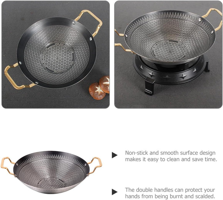 SEWACC Kleine Edelstahl Wok Pfanne 24cm mit Hitzeschutzgriffen und Wabenstruktur für Elektro und Gas