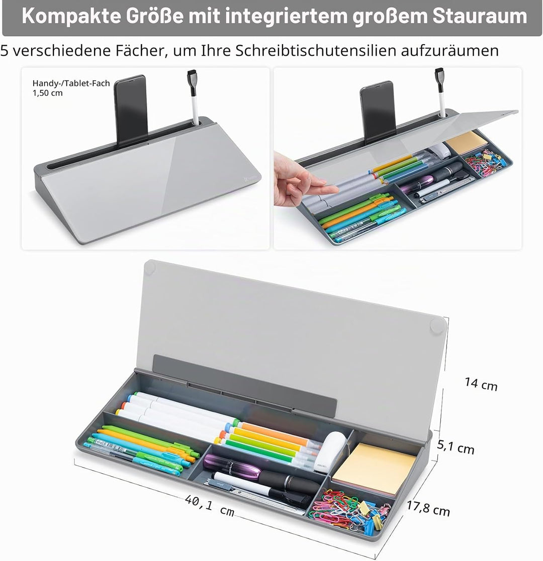 Varhomax Schreibtisch Organizer, Desktop Whiteboard Glas Grau Board Mit Aufbewahrung Abwischbar, To
