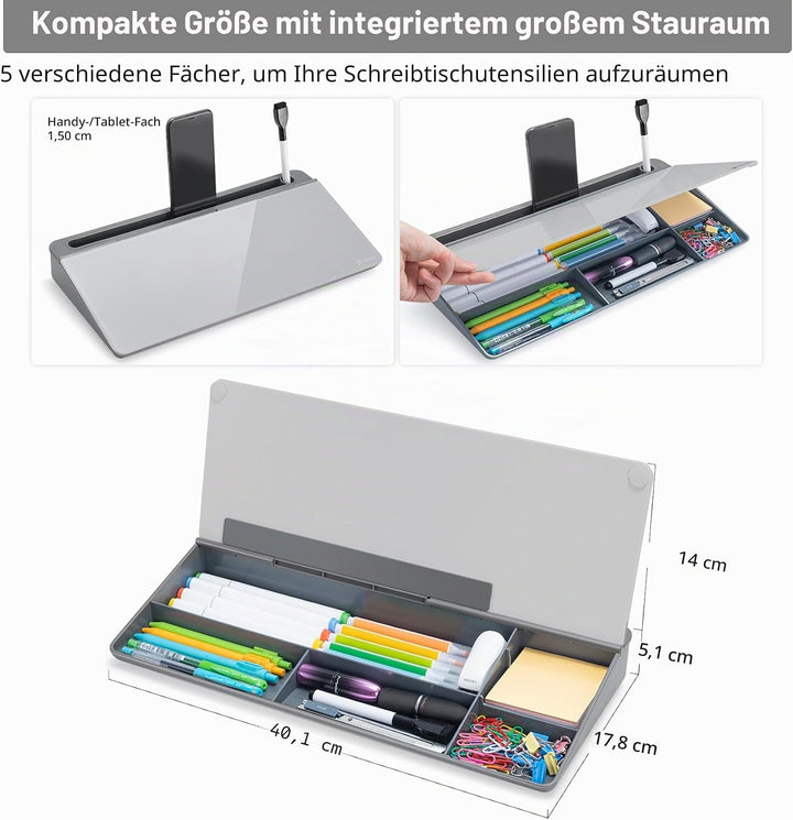 Varhomax Schreibtisch Organizer, Desktop Whiteboard Glas Grau Board Mit Aufbewahrung Abwischbar, To