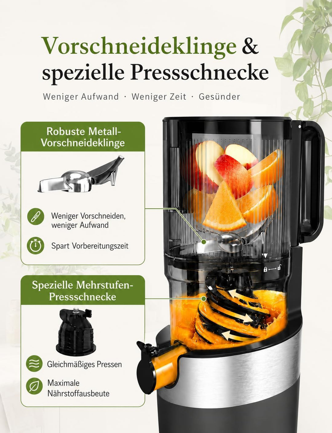 Entsafter BPA-frei Tritan, Slow Juicer für Gemüse und Obst Testsieger, 130 mm Einfüllöffnung, 1,5 L