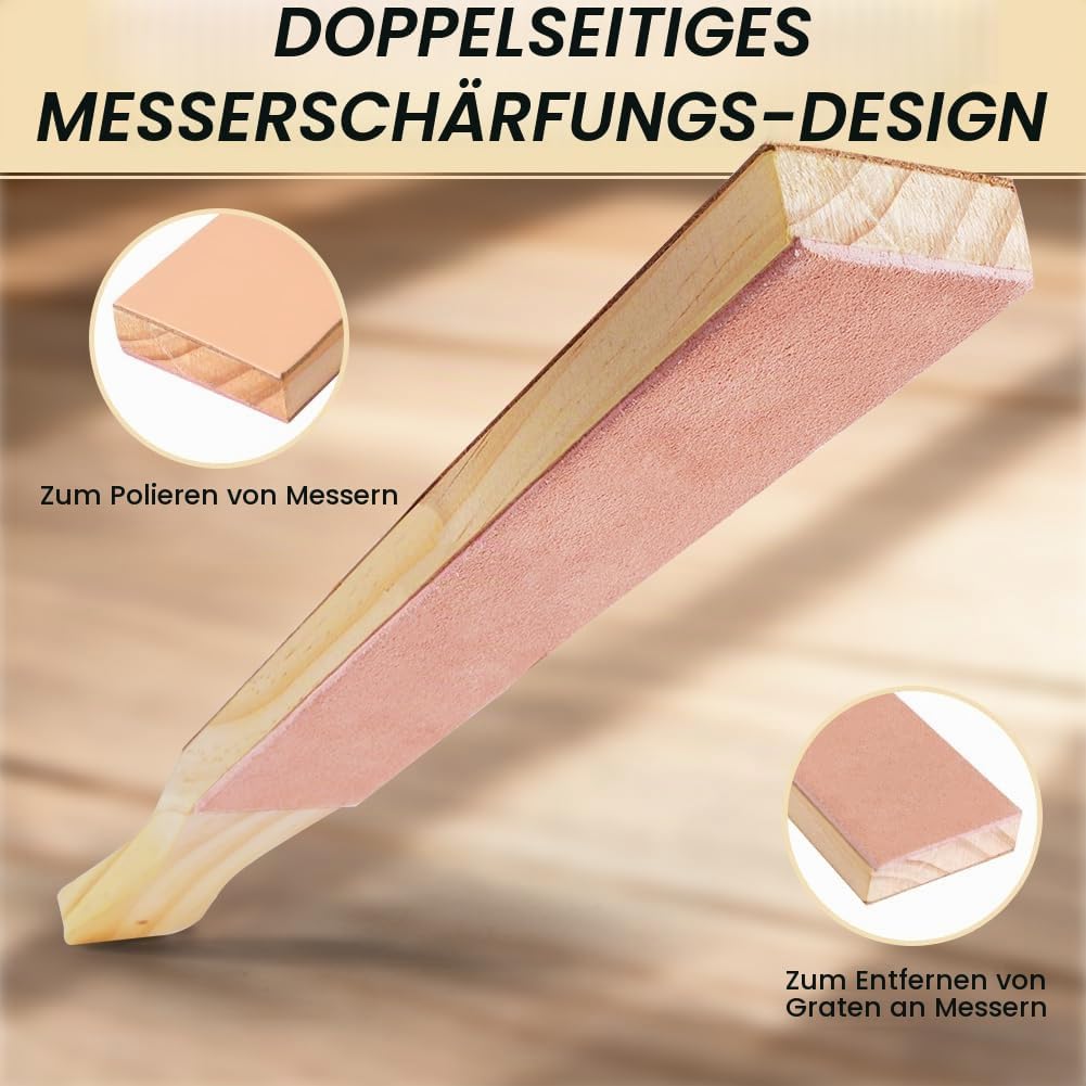 Streichriemen Set,Leder Abziehsteine, mit Polierpaste und Winkelführung, Doppelseitiger Leder-Streic