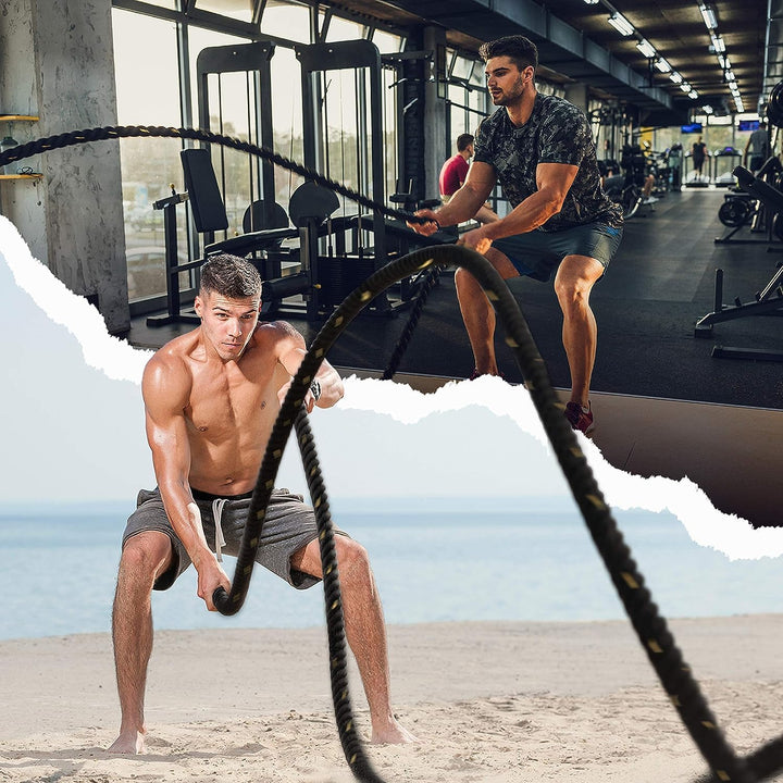 Yes4All Battle Rope, Trainingsseil, Übungsseil mit Schutzhülle - Stahlanker &amp; Riemen inklusive Train
