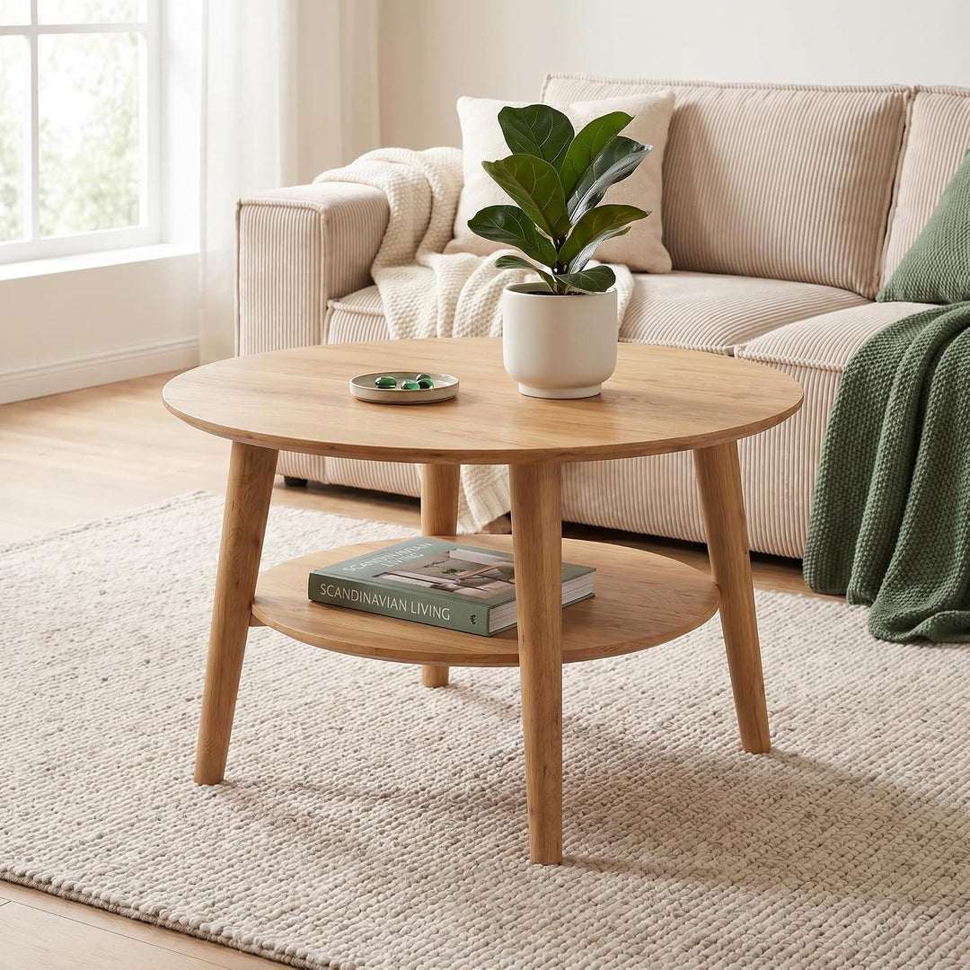 skølm Couchtisch rund Mjölnir, Wohnzimmertisch aus Eiche Massivholz, Beistelltisch für Wohnzimmer Du