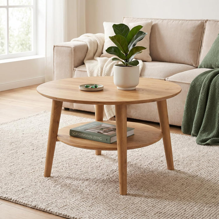 skølm Couchtisch rund Mjölnir, Wohnzimmertisch aus Eiche Massivholz, Beistelltisch für Wohnzimmer Du